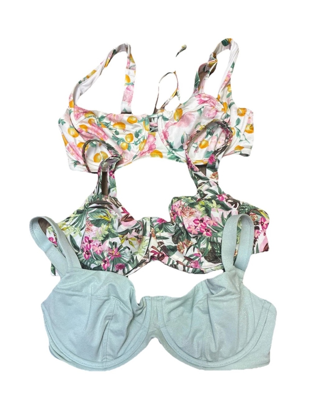 Victoria’s Secret Bikini Tops Bundle Size 36D Floral Mint Underwire Swim